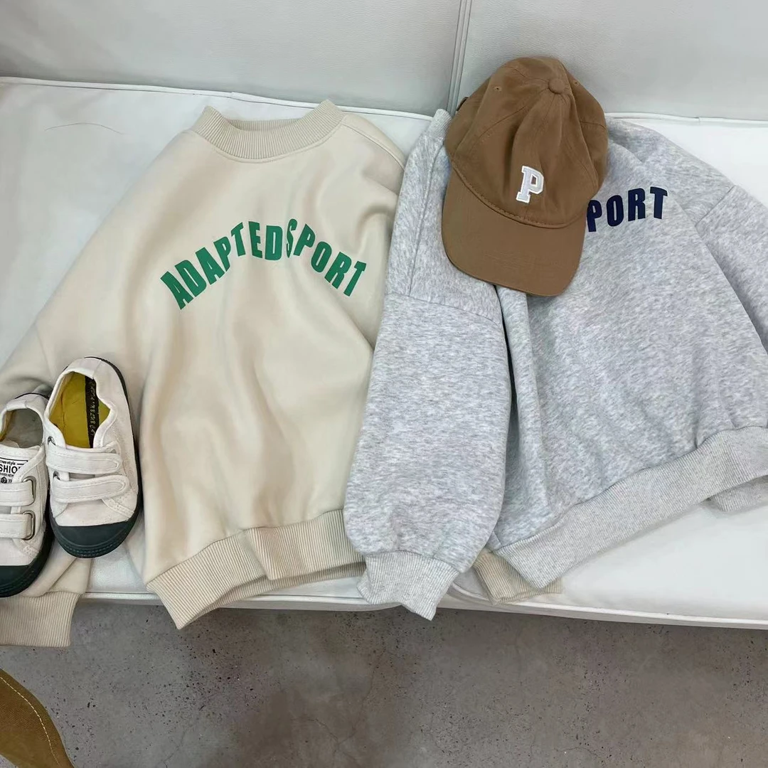冬款儿童卫衣童装休闲中童加绒印花套头韩版圆领百搭时尚卫衣