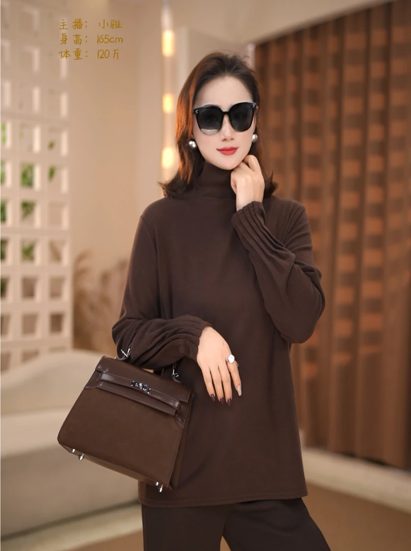 XY&【诗梓雅】百搭显瘦半高领时尚休闲纯色简约褶皱长袖打底#H739