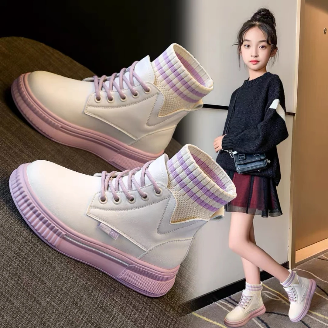女童靴子2024秋冬新款二棉鞋子儿童加绒休闲短靴中大童软底马丁靴