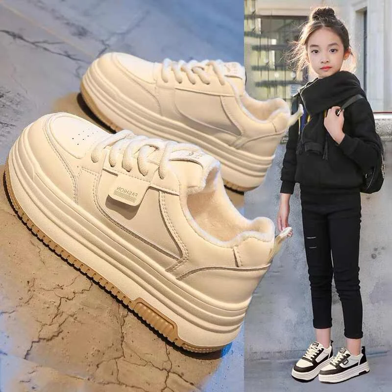 女童鞋子2025秋冬新款加绒二棉中大童学生儿童运动鞋女孩休闲板鞋