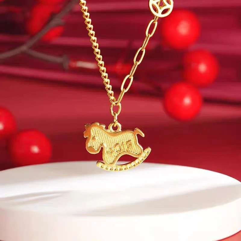 钛钢项链 可爱小木马项链