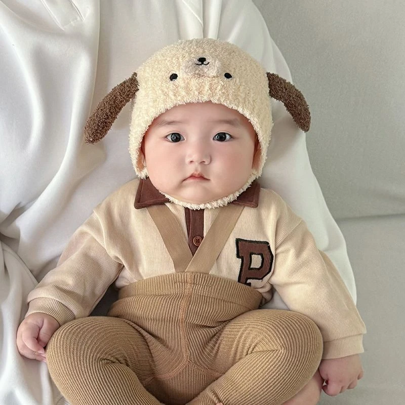 宝宝帽子秋冬季婴幼儿超萌毛绒帽男女童可爱护耳帽儿童保暖套头帽