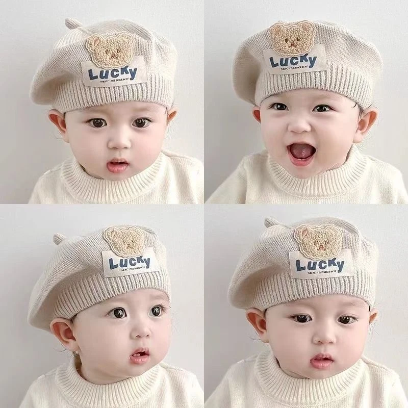 婴儿帽子秋冬季针织帽婴幼儿毛线帽儿童画家帽春秋款女宝宝贝雷帽