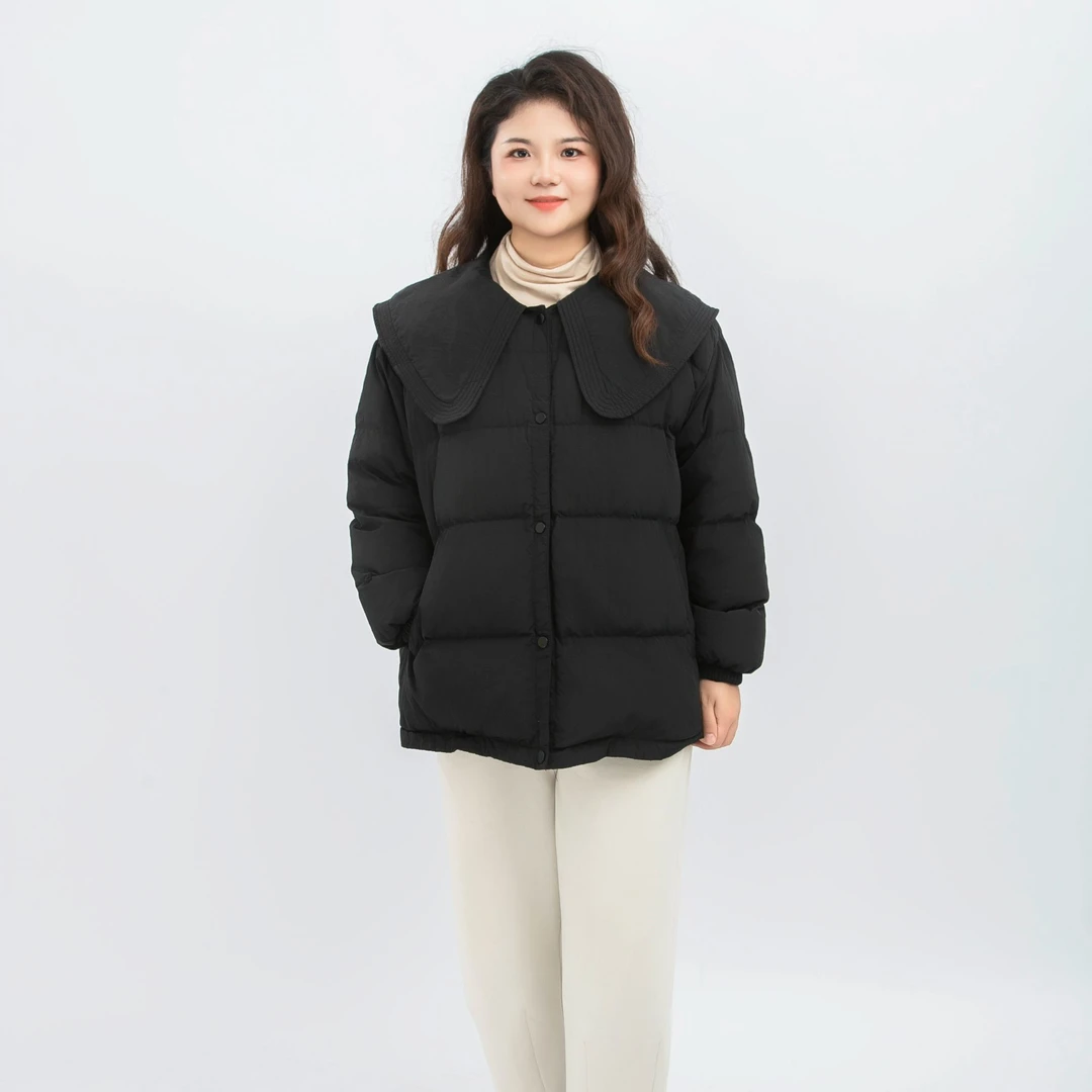 娃娃领减龄显瘦显白抬皮肤港风大码羽绒服女200胖mm白鸭绒加厚