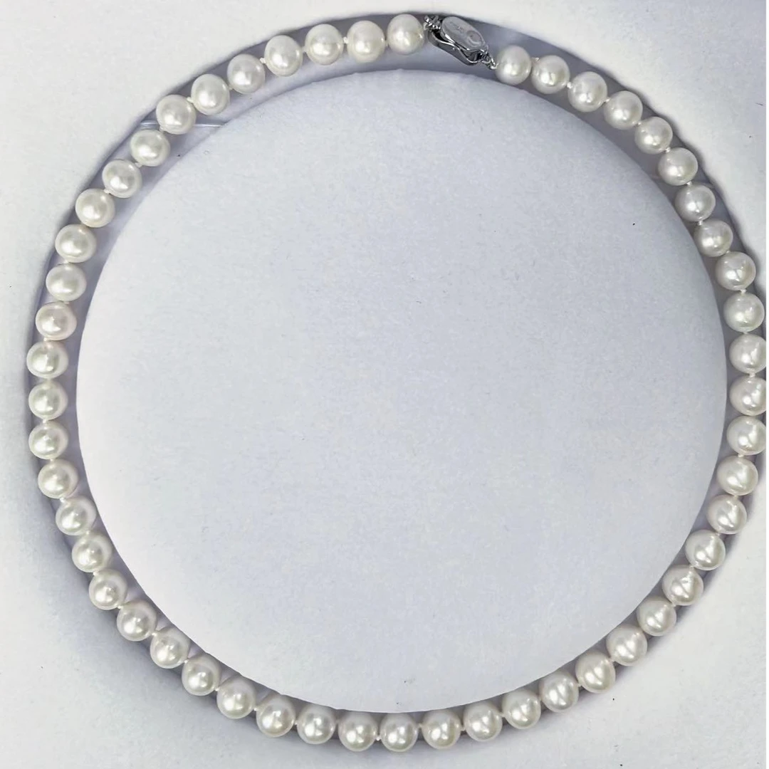 淡水无核珍珠项链8-9mm时尚S925银扣头强光气质百搭简约经典