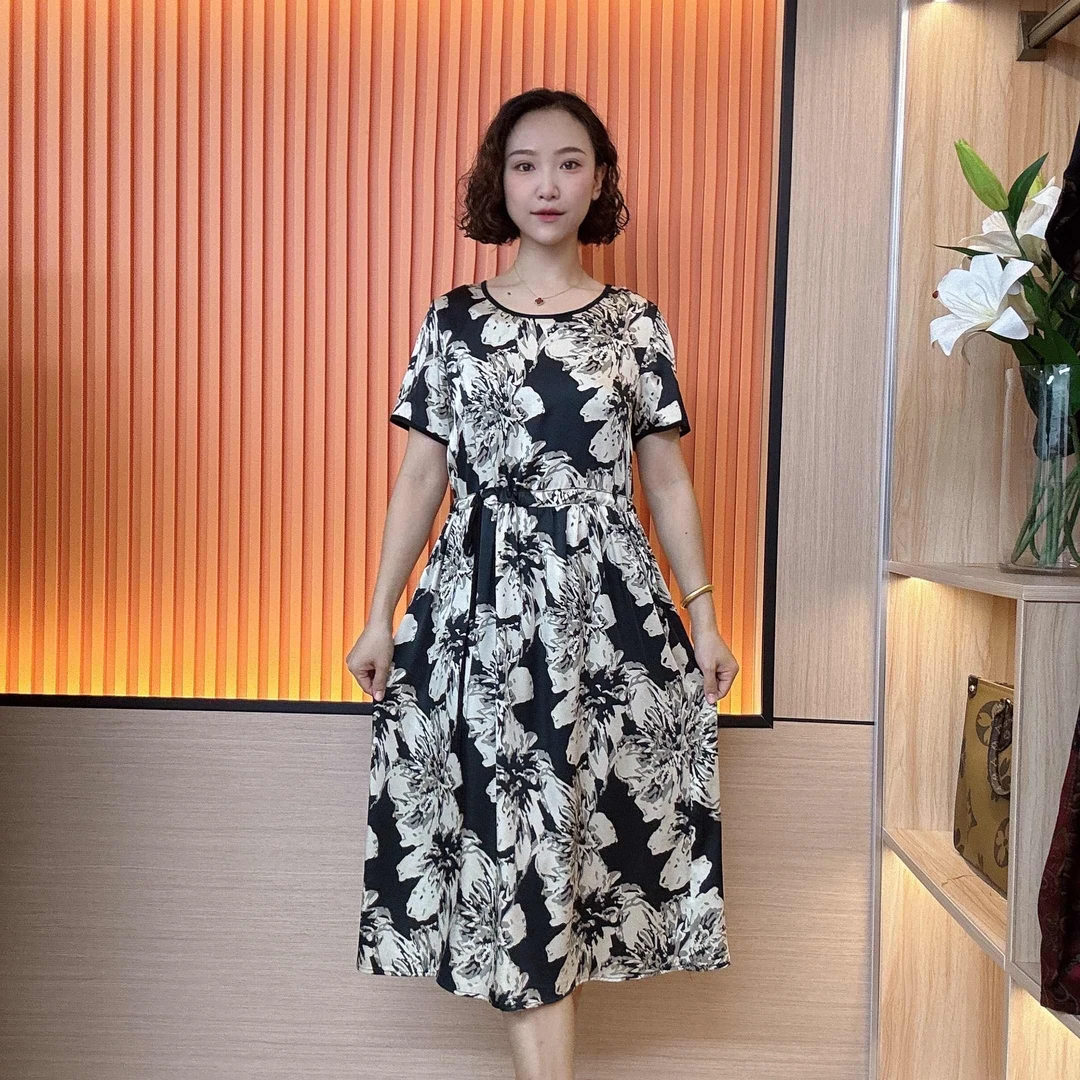 金金定制【海天一色】夏季清凉减龄亲肤气质碎花宽松连衣裙281