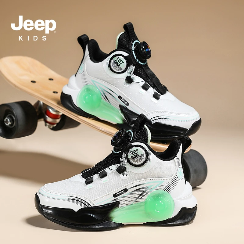 JEEP/吉普春季时尚男童女童运动鞋网面透气中大童篮球鞋跑步童鞋