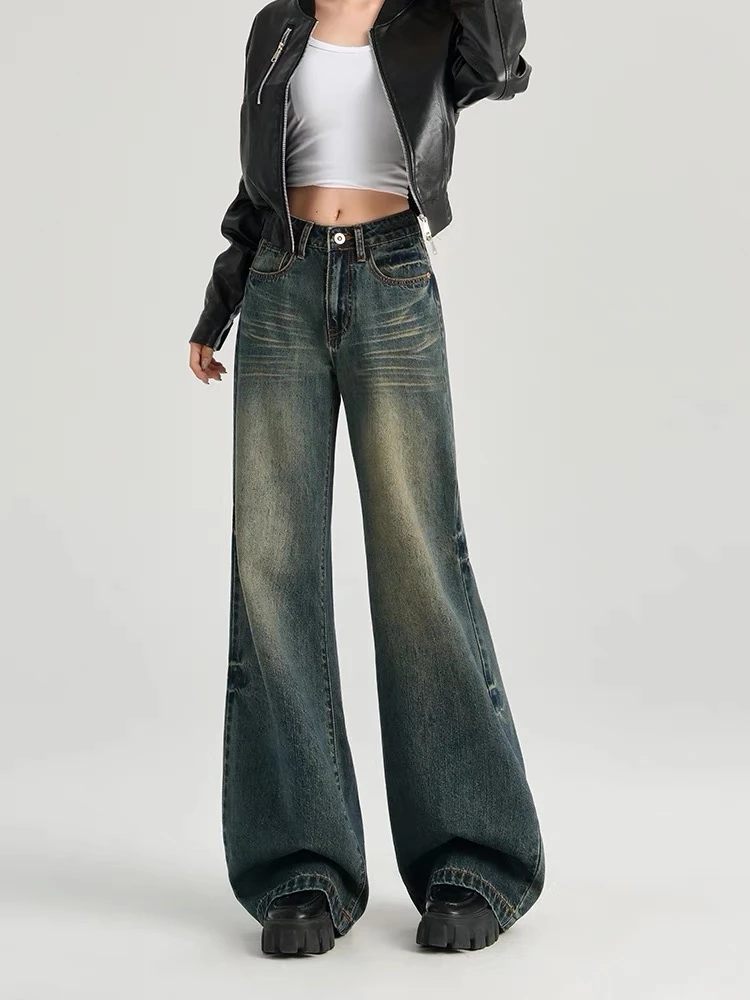 2025春季直阔腿设计感牛仔裤