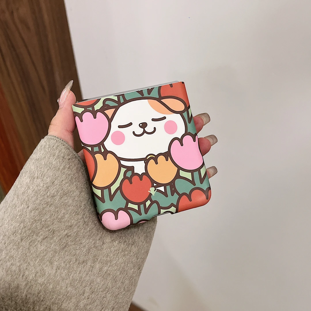 卡通水贴硬壳花朵小狗适用 华为 pocket 2折叠式OPPO三星vivo可爱