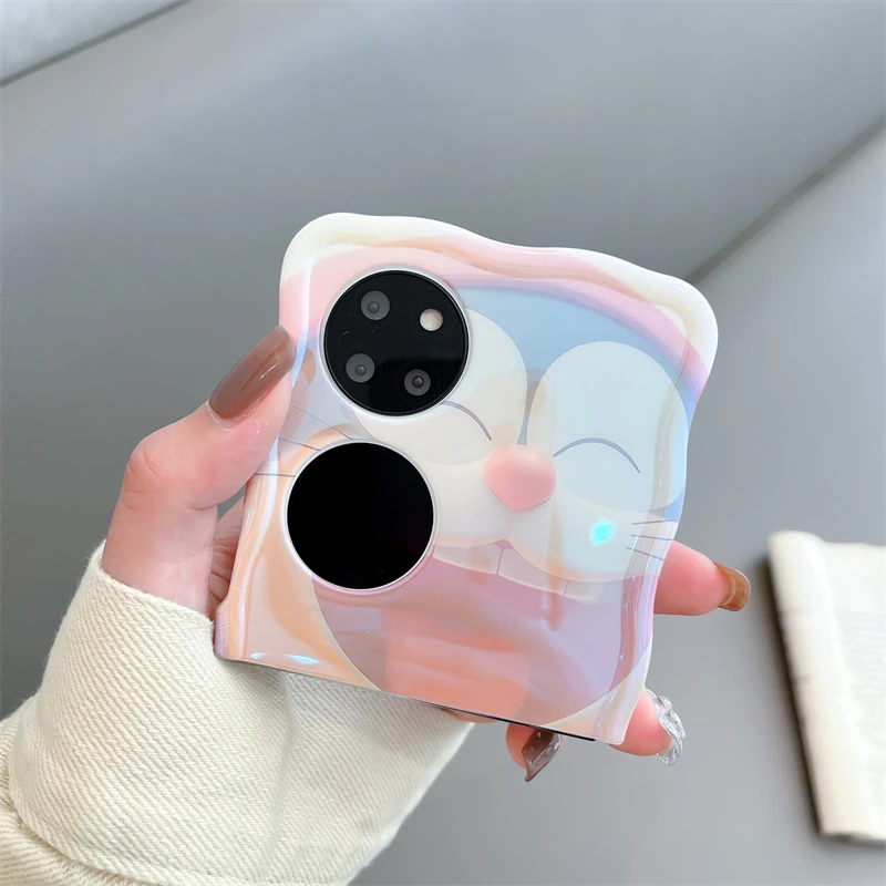 蓝光叮当猫适用华为pocket 2折叠手机壳OPPO三星zflip5少女可爱软