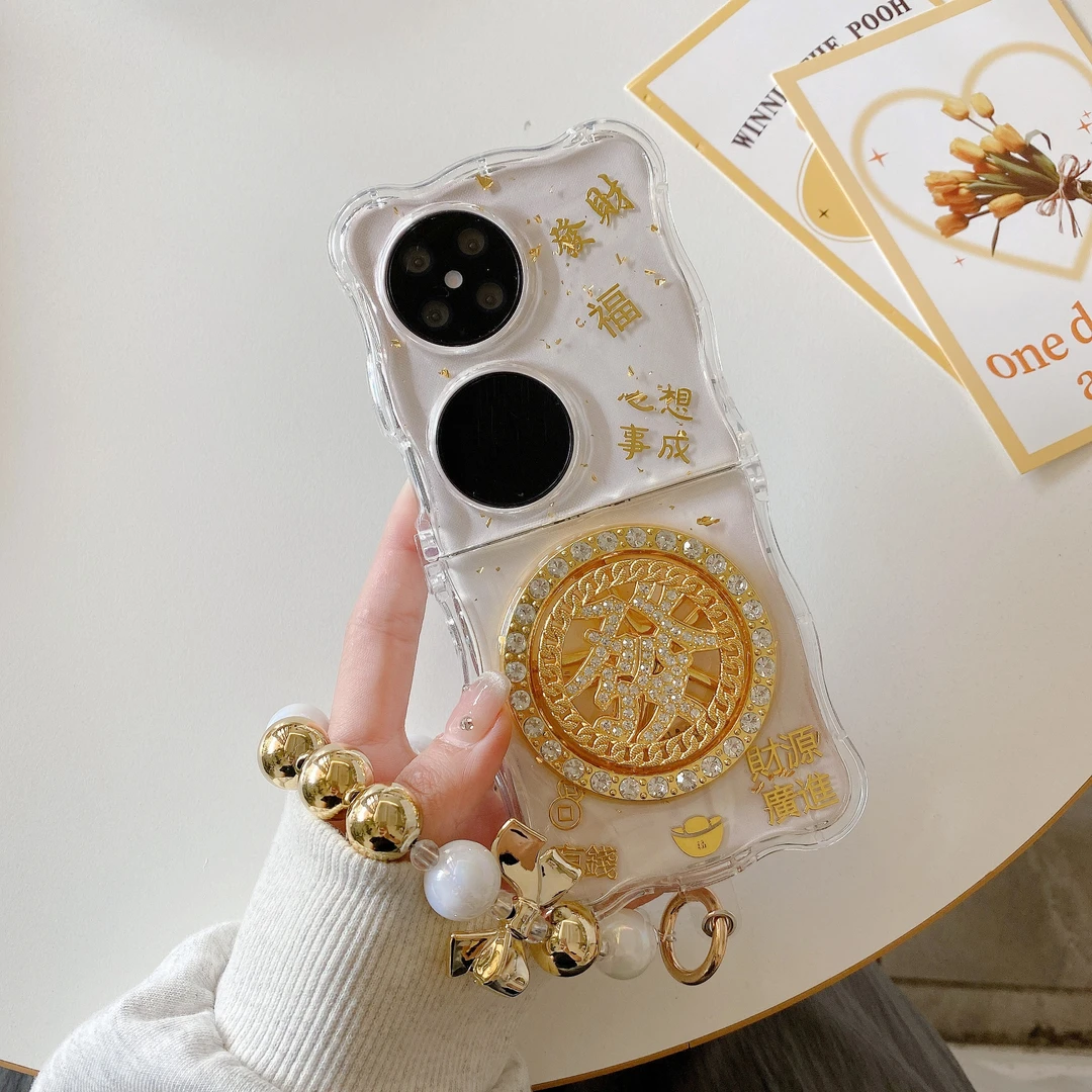 金箔转转钱币适用华为pocket 2折叠手机壳创意立体手链pocket 2