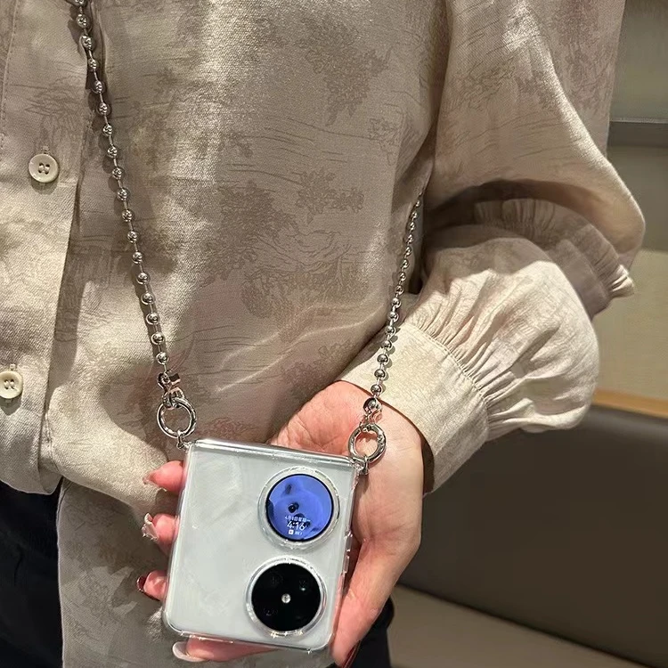 简约透明软壳适用华为pocket2折叠屏手机壳斜挎珠链pockets女款软