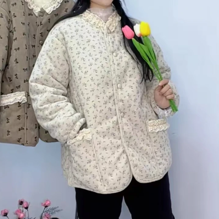 套装单上衣碎花可外穿家居服裤子女士三层加棉加厚甜妹冬装一整套