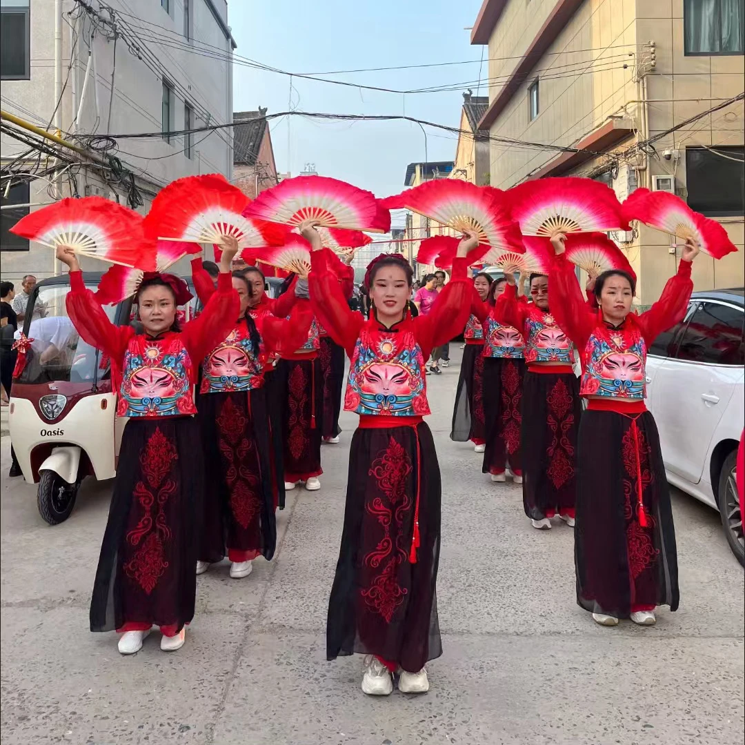 成人打鼓服女腰鼓盘鼓队队服广场舞喜庆扇子演出服秧歌国潮舞台服
