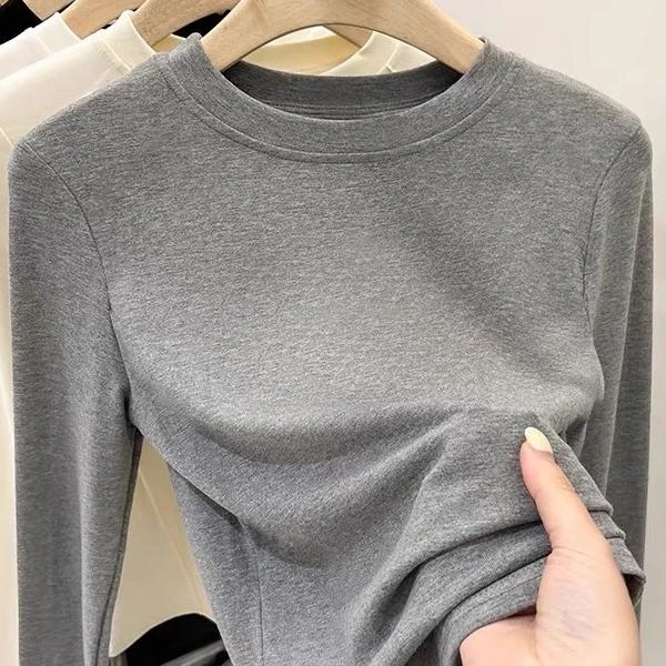 纯色内搭双面德绒弹力保暖打底衫2025秋冬新款修身显瘦长袖女上衣