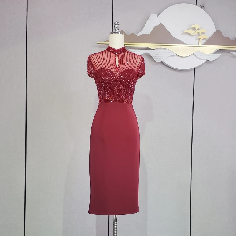 高端小众轻奢钉珠礼服裙年会晚会主持小礼服宴会敬酒高贵气质显瘦