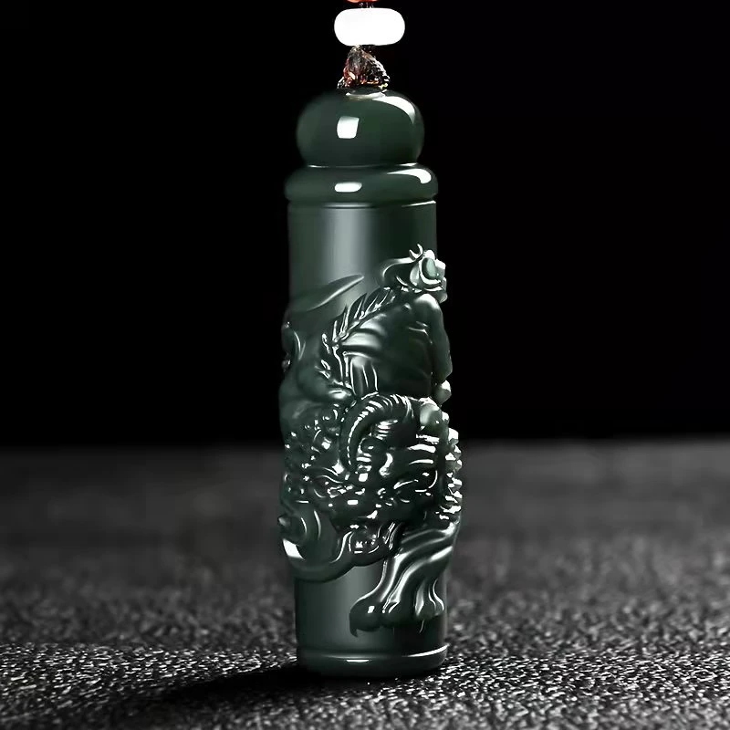 和田玉貔貅玉坠真品新疆青玉圆柱踏青细料男女款珠宝玉挂件吊坠