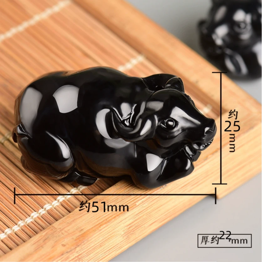 天然黑曜石生肖牛吊坠立体雕刻黑色扭转乾坤项链男女款牛钥匙扣