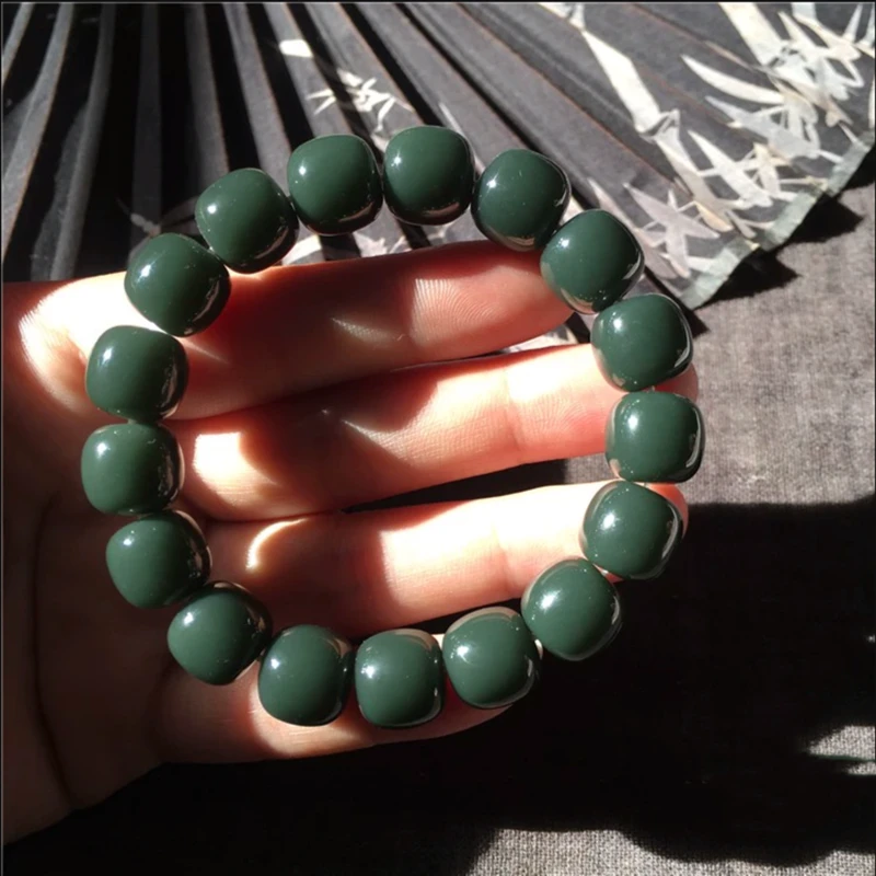 天然和田玉青玉手串老型珠手链男女士款护身符佛珠情侣串珠手饰品