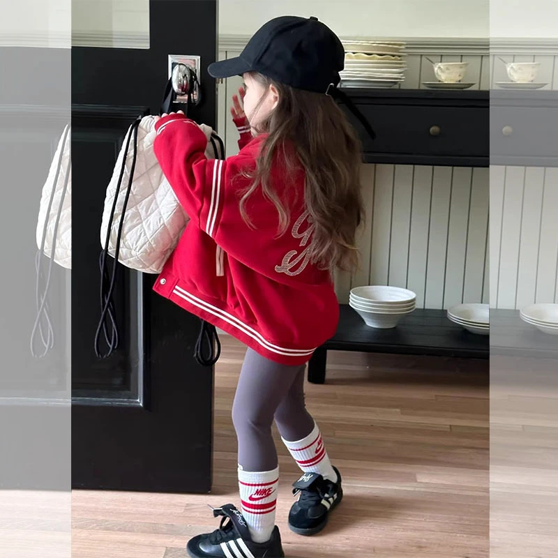 女童棒球服外套春秋冬款2025新款儿童洋气小女孩夹棉加厚宝宝冬装