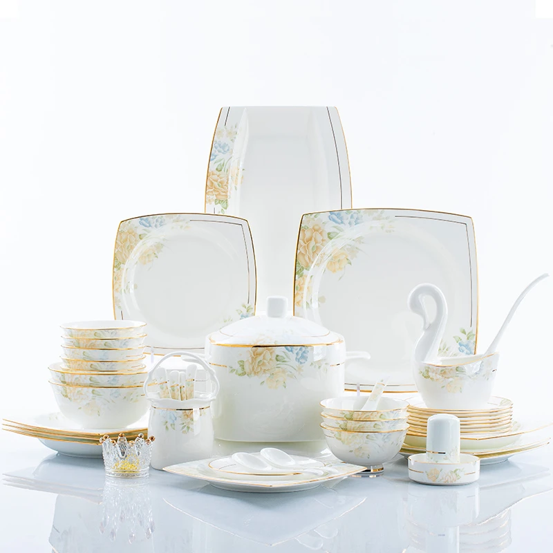 满辉甑选【陌上花开】金边轻奢景德镇高端网红骨瓷餐具家用陶瓷简约