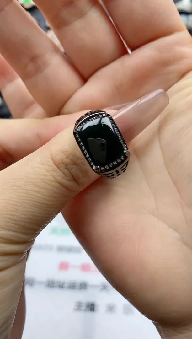 【闪购商品】翡翠戒指银S925镶嵌天然A货翡翠开口男戒