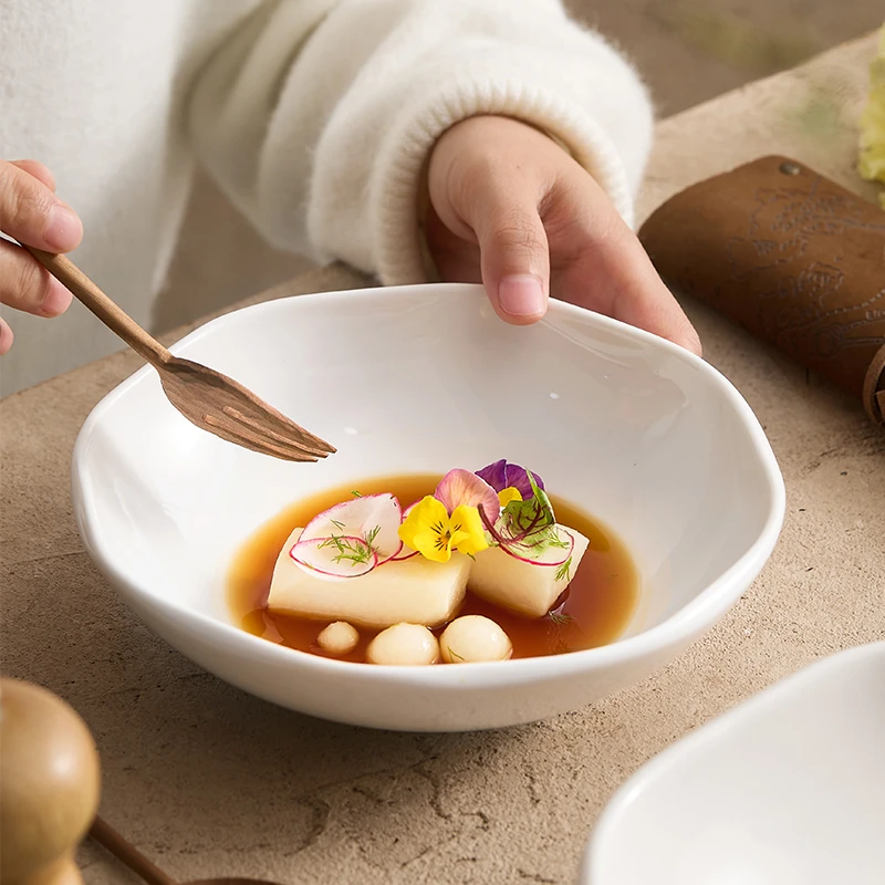 【高温白玉瓷】雪莲碗 深盘子高级感家用新款深口汤盘