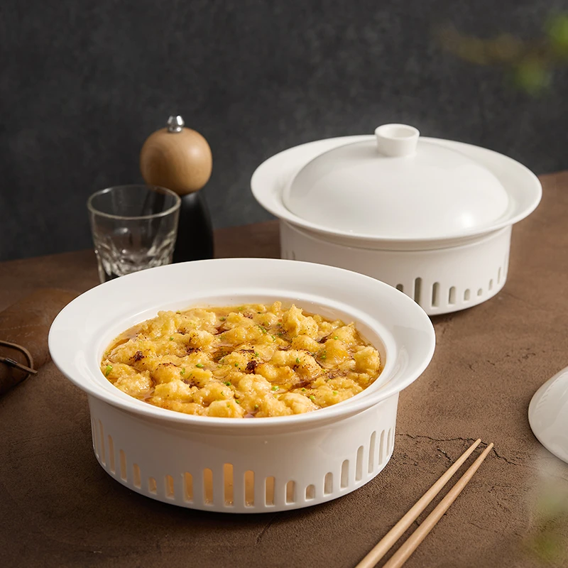 【高温白玉瓷】雷克明炉-钢琴孔 蜡烛加热餐具保温菜盘带盖酒店明炉