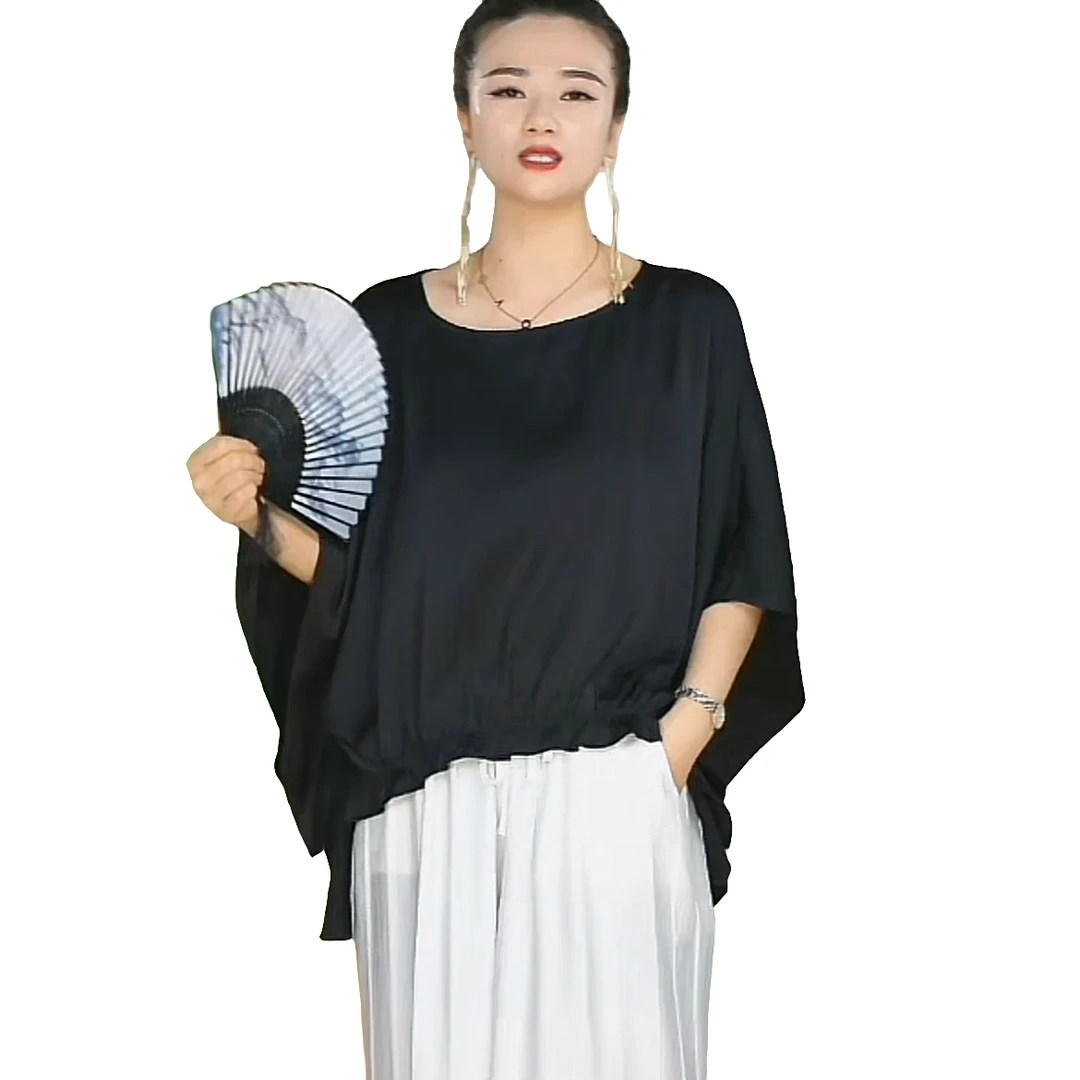 SMX248107黑色   个性圆领前短后长时尚短上衣8107