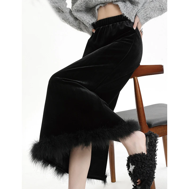 秋季黑色女装半身裙2025新款中长款直筒开叉显瘦包臀裙子2602