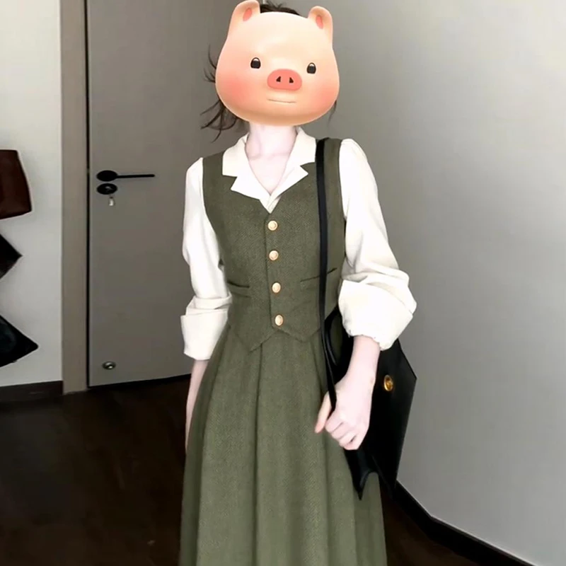 气质穿搭假两件连衣裙超好看收腰显瘦长裙今年流行的裙子2901