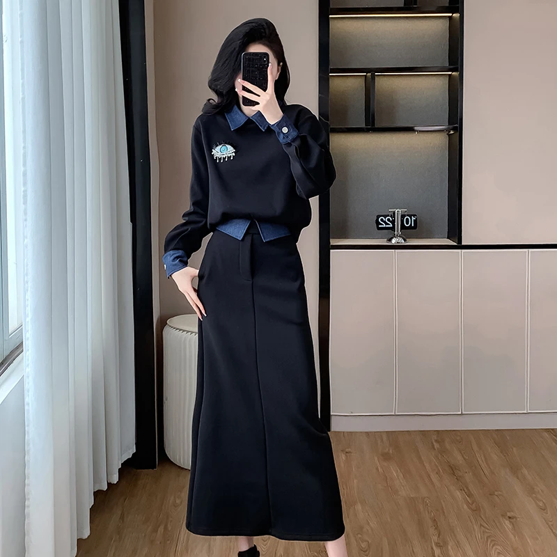 【两件套】2025秋季新款气质黑女装色洋气显瘦时尚修身裙子2209