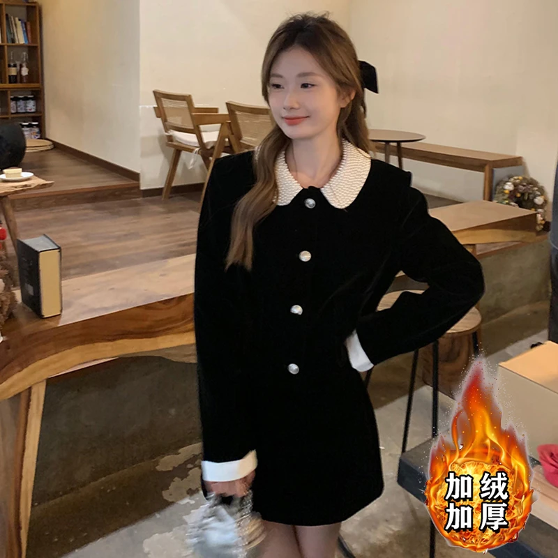 【加绒加厚】【两件套】小香风气质外套a字短裙显瘦时尚洋气套装2722