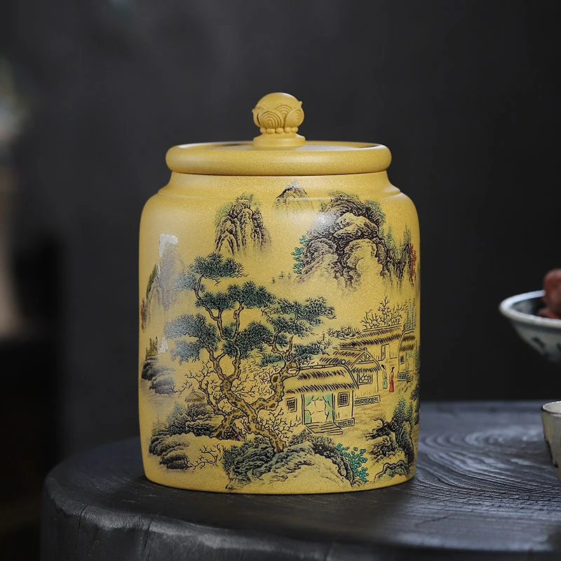 宜兴紫砂茶叶罐普洱散茶罐家用一斤装醒茶罐原矿手工小号陶瓷茶罐