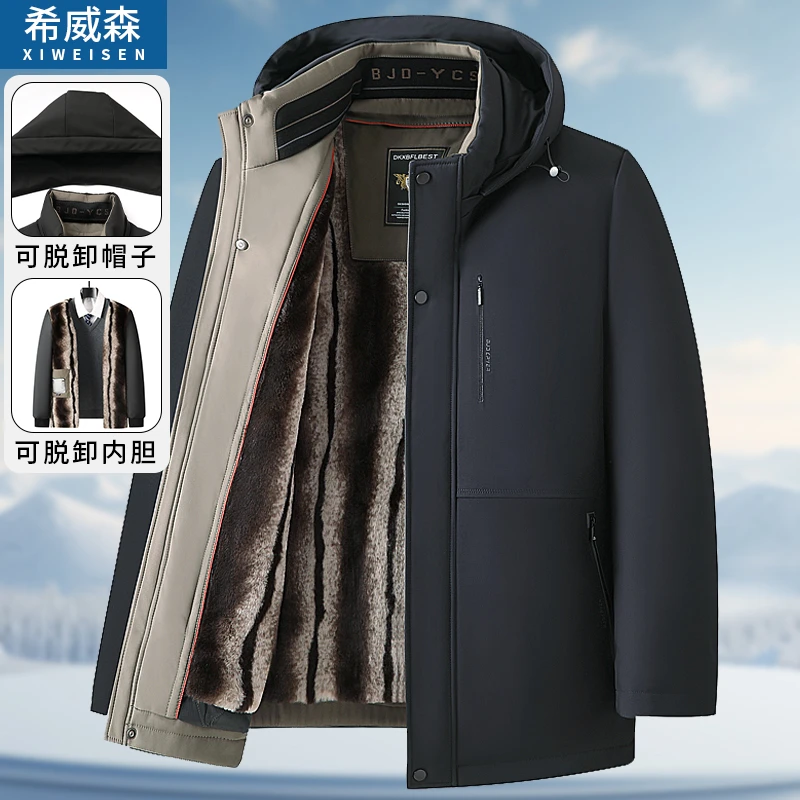 中年爸爸冬装外套加绒加厚款保暖棉袄中老年人男休闲棉服爷爷棉衣