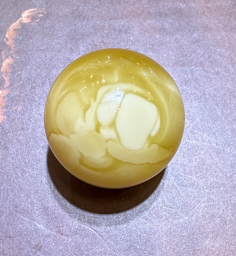 琥珀白花蜜蜡圆珠单珠，24.6m，8.4g，天然保真