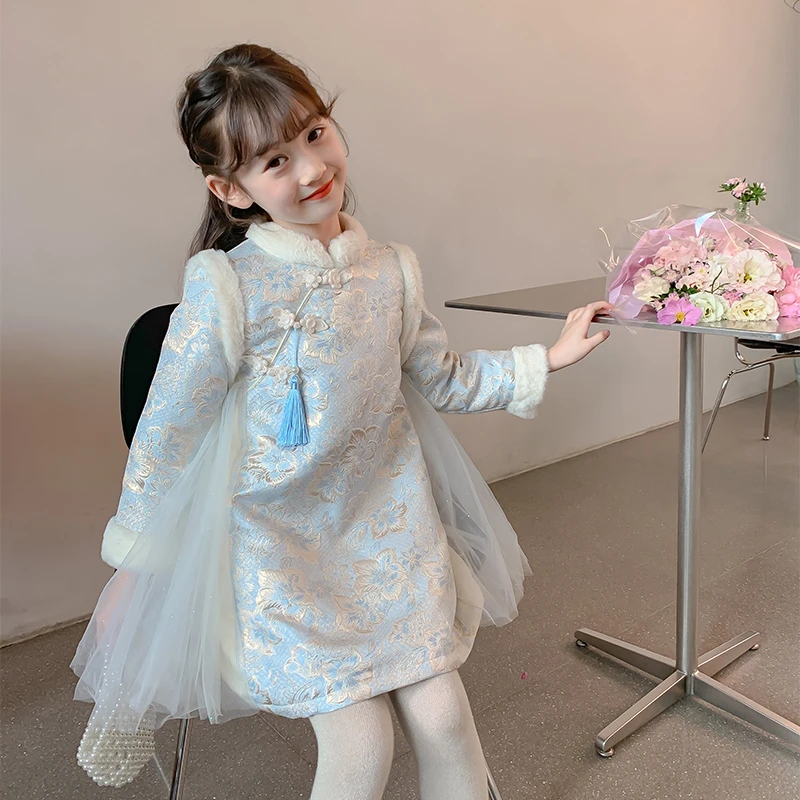 SL2926女童连衣裙秋冬2024新款洋气儿童加绒冬季裙子女孩旗袍