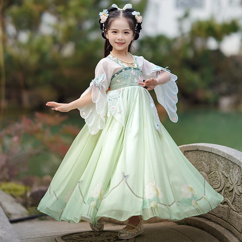 SL2715汉服女童夏2024新款古风连衣裙女孩唐装儿童超仙古装裙子春