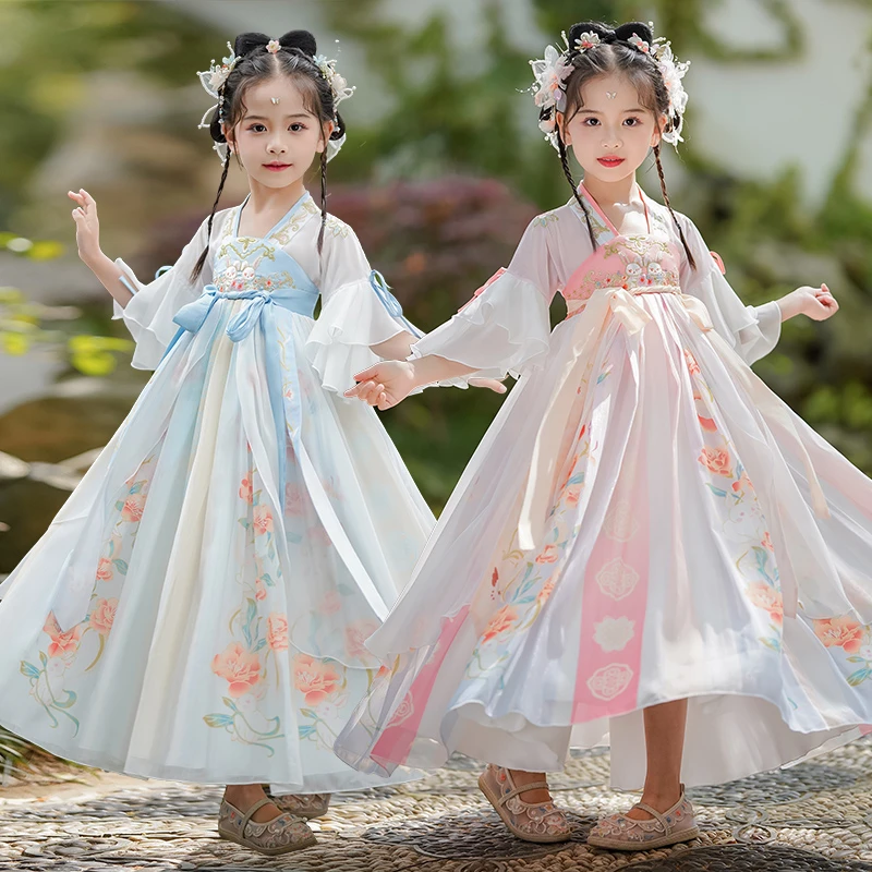 青-SL2754女童夏款汉服2023新款古风超仙儿童连衣裙女孩古装裙子