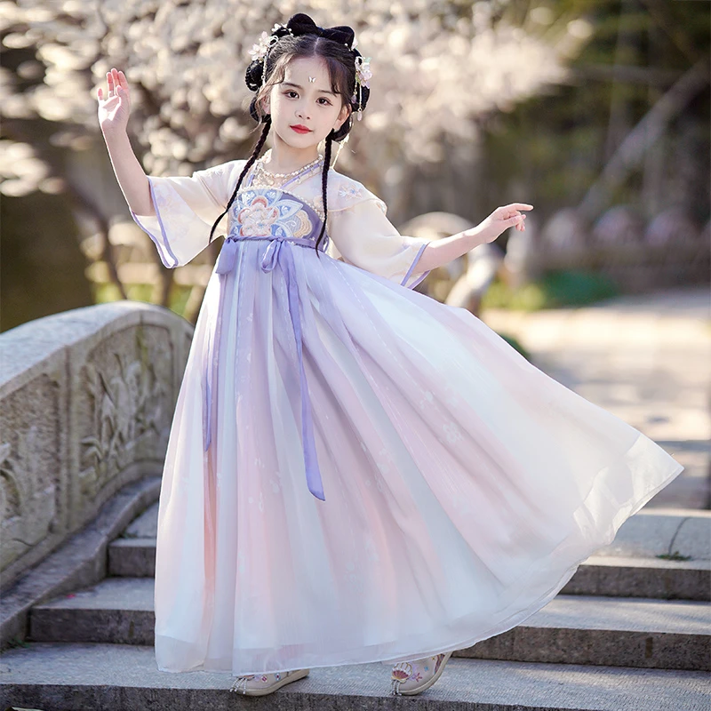 青-SL2730女童汉服夏中国风2024新款超仙古装夏儿童裙子女孩古风