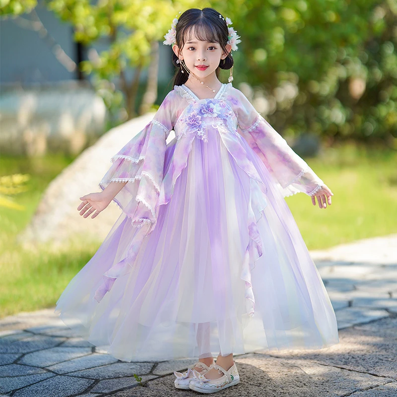 青SL3229女童汉服春秋中国风超仙古装新款儿童古风唐装女孩连衣裙