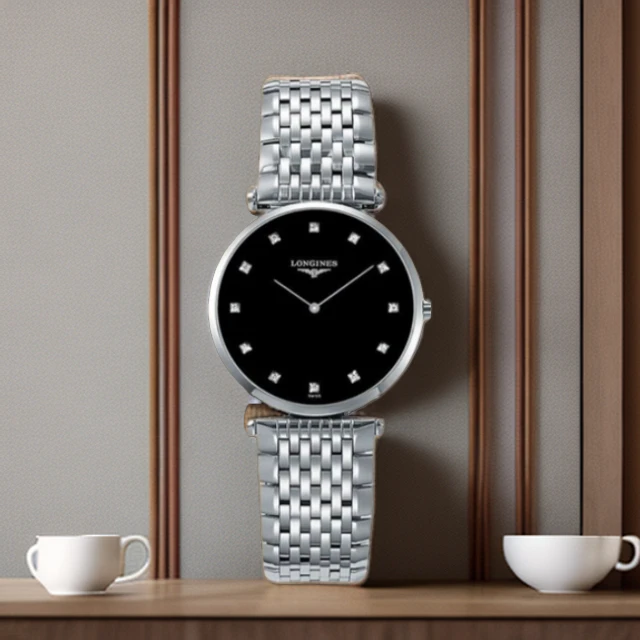 99新 Longines/浪琴 全套嘉兰L4.709.4型号/33表径/石英黑盘钻刻