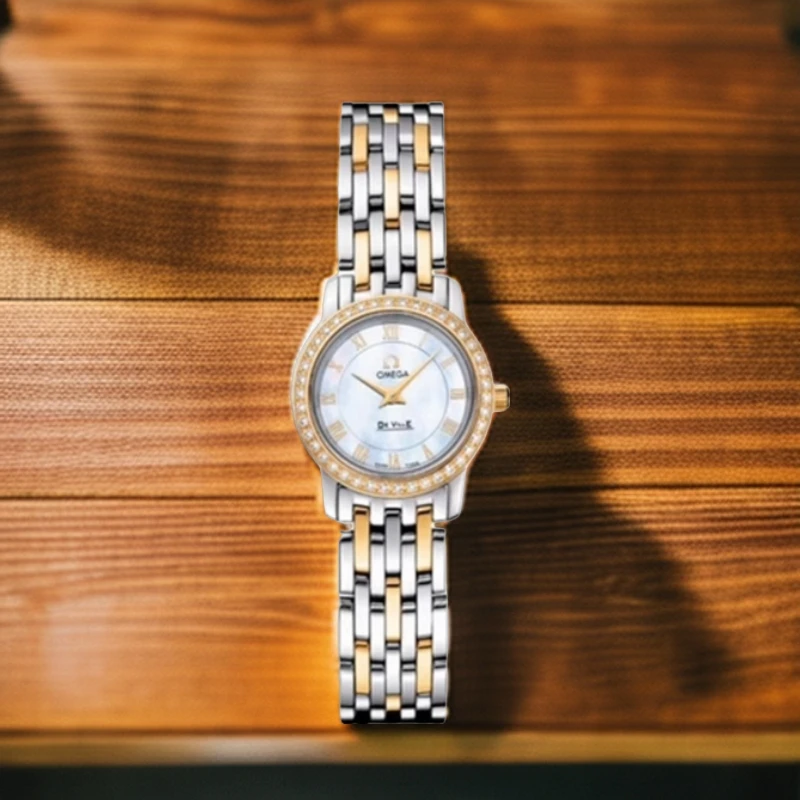 99新 Omega/欧米茄 蝶飞女表22表径/石英原镶钻/间金/时尚/单表
