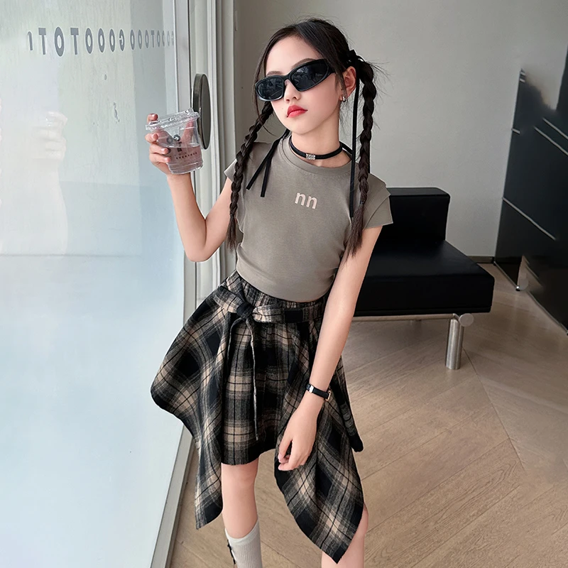 女童短袖套装夏季2025新款韩版短袖裤裙两件套中大童T恤半袖上衣