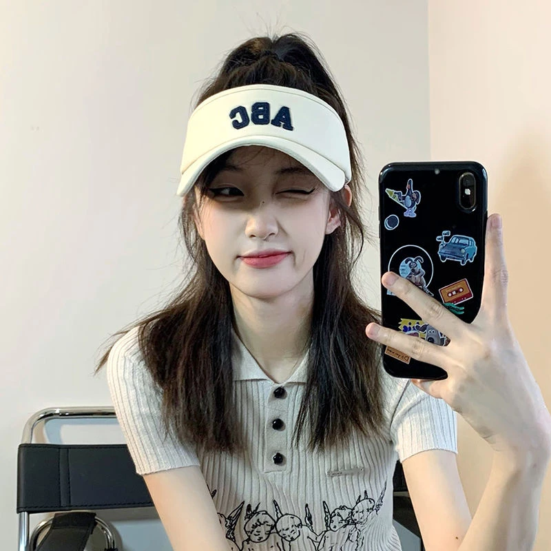 防晒空顶帽子女夏天字母ABC无顶棒球帽跑步运动户外遮阳鸭舌帽男