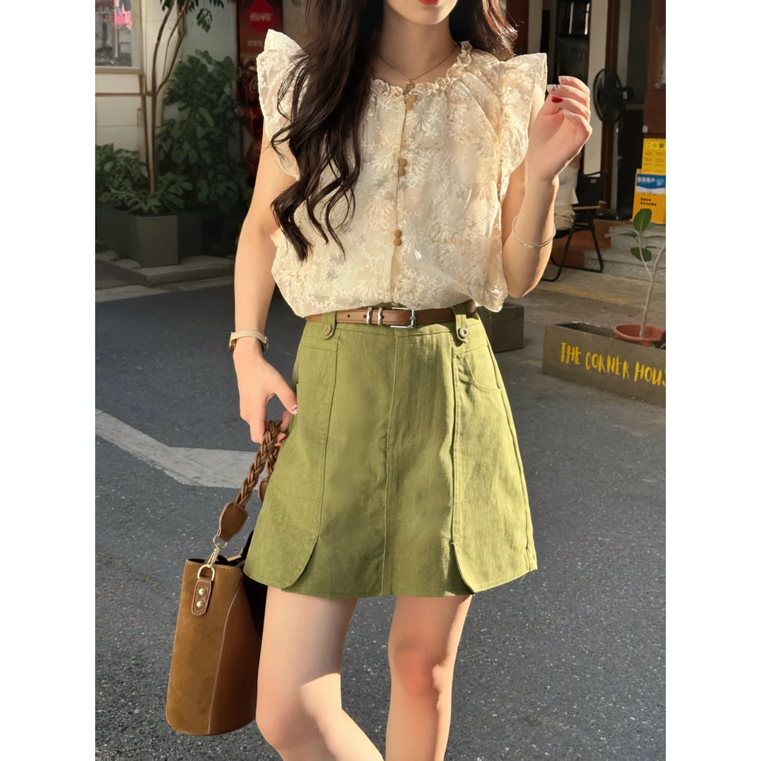 张嘉圆 夏季时尚百搭裙裤复古气质设计感短款显瘦裤裙SW420高腰