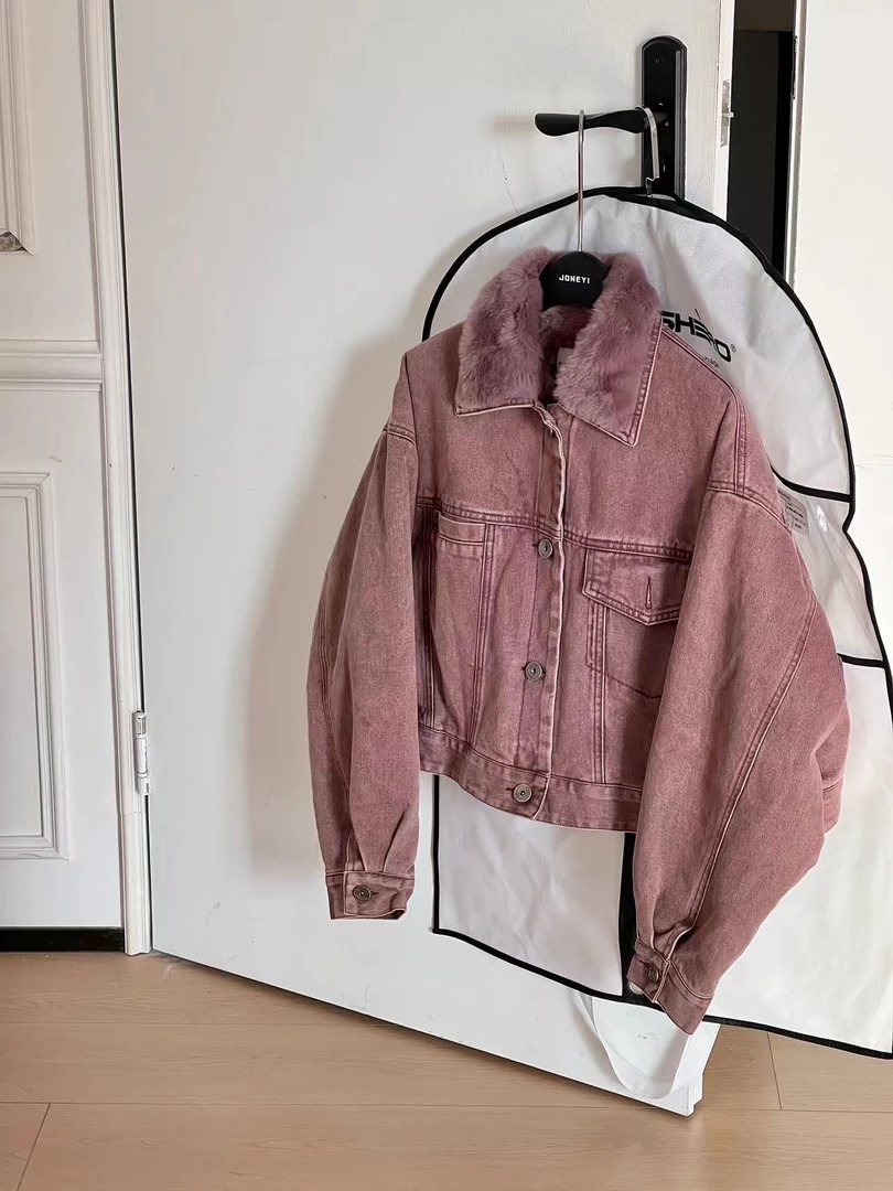 Momoshero【vintage“小紫兔”】牛仔艺术家~时髦调性的兔毛牛仔外套