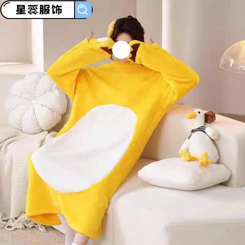 睡袍小奶龙秋冬卡通动物衣服冬天男女家居服连体睡衣情侣连帽睡袍