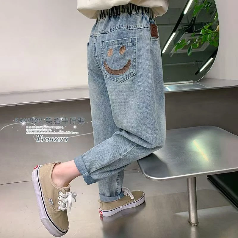 女童秋装牛仔裤2025新款儿童洋气韩版女孩春秋款休闲秋季哈伦裤子