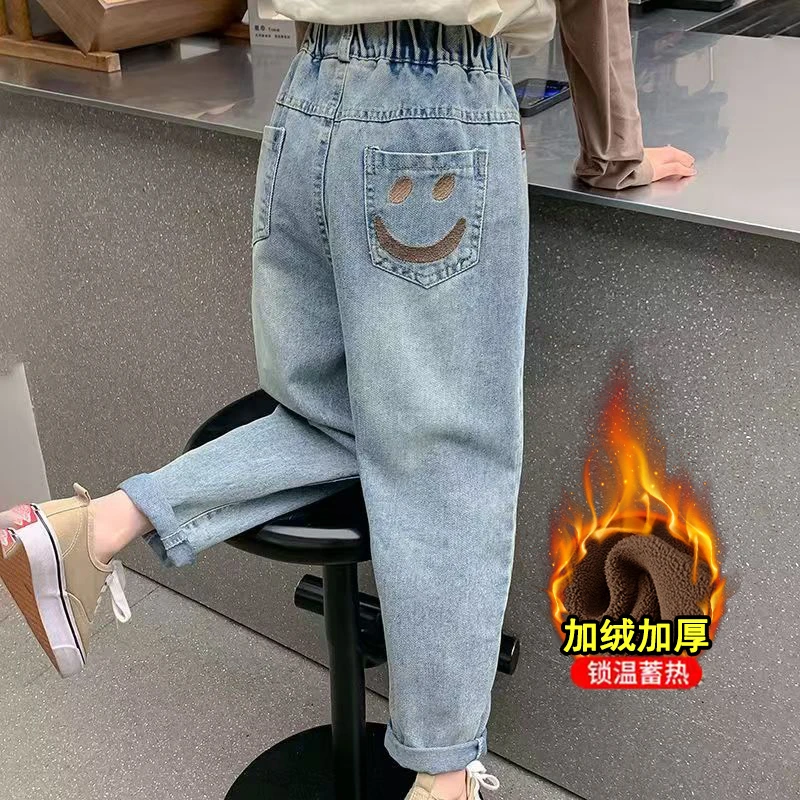 女童加绒牛仔裤2025冬装新款儿童中大童一体绒洋气小女孩冬款裤子